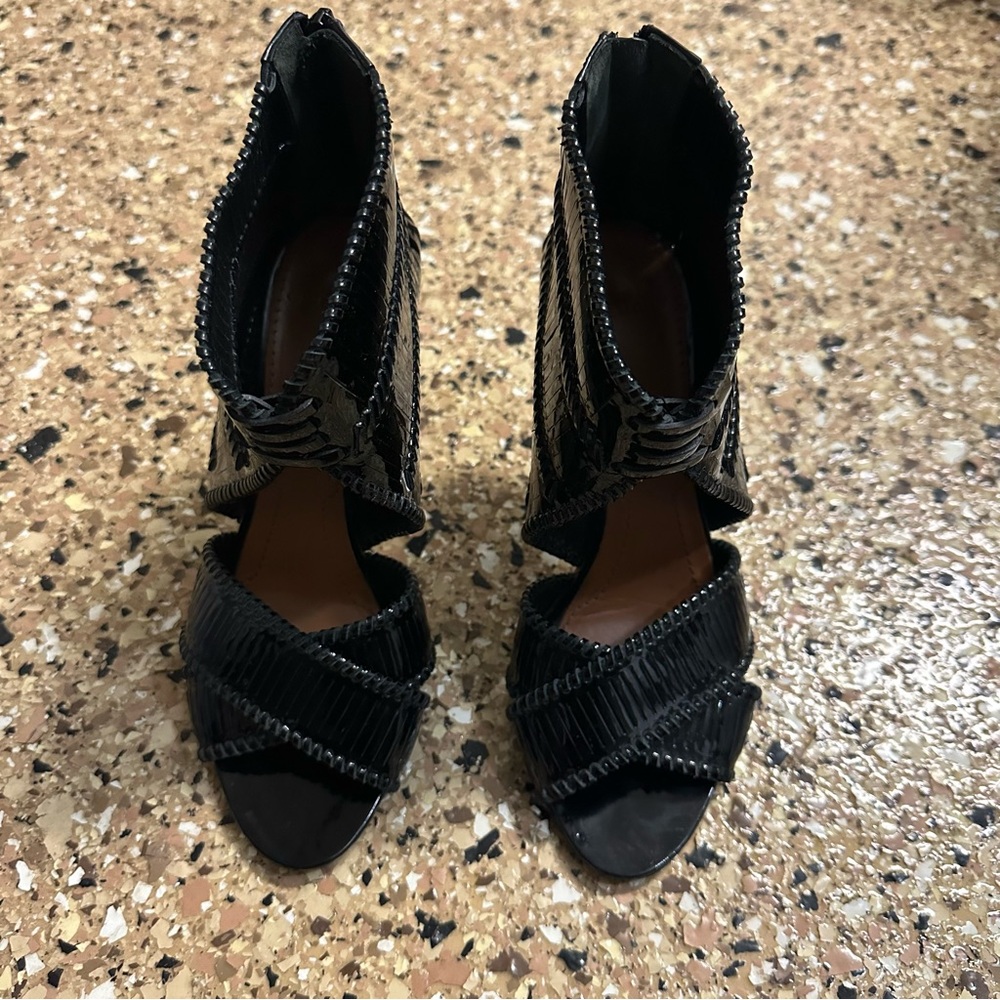 Givenchy Black Stripe Cut Patent Leather Heels